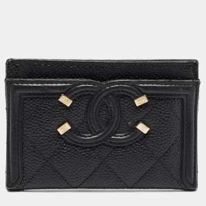 Chanel Black Caviar Leather CC Filigree Card Holder