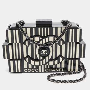 Chanel Black/White Barcode Plexiglass Boy Brick Lego Chain Clutch