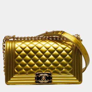 Chanel Gold Medium Patent Boy Flap Bag