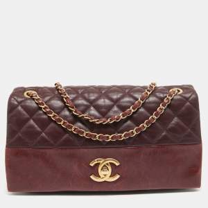 Pre Owned Chanel Burgundy Quilted Leather Soft Elegance Flap Bag