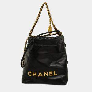 Chanel Black Lambskin Leather Mini 22 Hobos