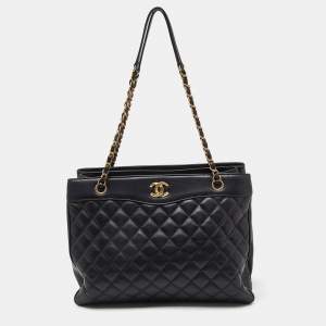 Pre Owned Chanel Black Quilted Leather Large Coco Vintage Timeless Tote