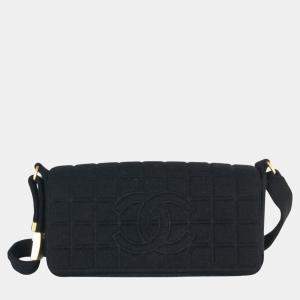 Chanel Black Jersey Knit Chocolate Bar Flap