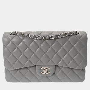 Chanel Grey Leather Classic Double Flap Bag