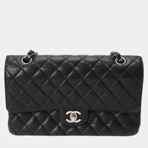 Chanel Black Caviar Leather Classic Double Flap Shoulder Bag