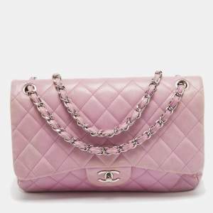 Pre Owned Chanel Lilac Quilted Lambskin Leather Jumbo Classic Double Flap Bag