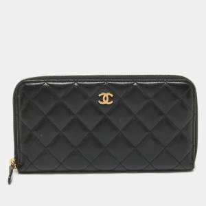 Chanel Black Quilted Leather Classic Zip Around Wallet