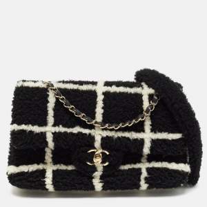 Pre Owned Chanel Black/White Shearling Classic Flap Bag