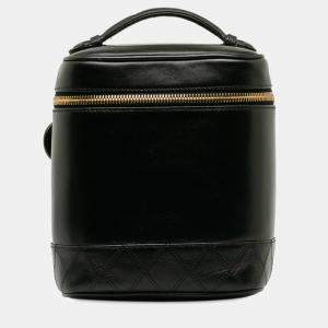 Chanel Black Leather Quilted Vanity Case