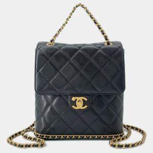 CHANEL Black  Caviar Leather Matelasse daypack bag 