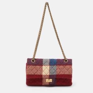 Chanel Red Gingham Tweed Classic 225 Reissue 2.55 Flap Bag