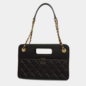 Chanel Black Lambskin Leather Graphic Catch Handle Bag 