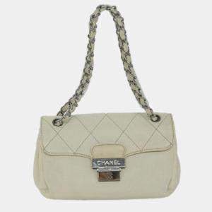 Chanel Ivory Quilted Leather CC Pushlock Flap Bag