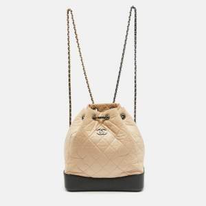 Pre Owned Chanel Black/Peach Quilted Aged Leather Small Gabrielle Backpack