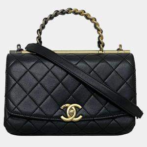 Chanel  Black Quilted Lambskin Leather Small Classic Top Handle Flap Bag