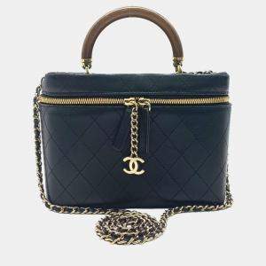 Pre Owned Chanel Black Leather Vanity Cosmetic Bag