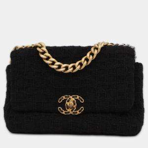 Chanel Black Tweed 19 Chain Shoulder Bag 