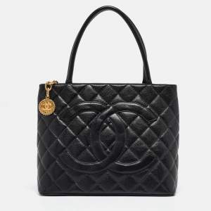 Chanel Black Quilted Caviar Leather Medallion Bag