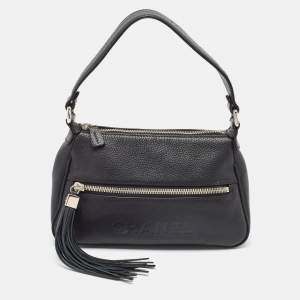 Pre Owned Chanel Black Leather Lax Front Zip Bag 