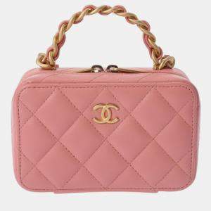 Chanel Pink Quilted Lambskin Top Handle Camera Case Bag
