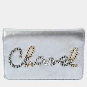 Chanel Silver Leather Written In Chain Wallet On Chain