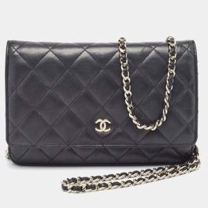 Chanel Black Quilted Leather CC Wallet on Chain