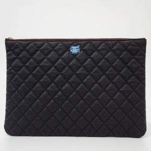 Chanel Black Caviar Leather Large Clutch Bag