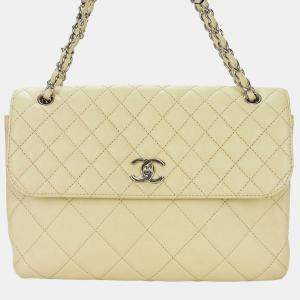 Chanel Beige Quilted Lambskin Maxi In The Business Flap Shoulder Bag 