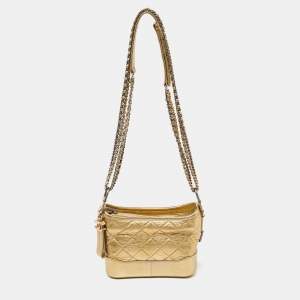 Chanel Gold Quilted Aged Leather Small Gabrielle Hobo