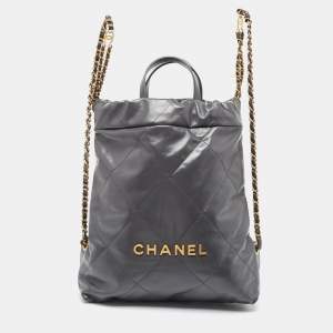 Chanel Grey Quilted Leather 22 Backpack