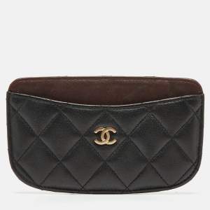 Chanel Black/Burgundy Quilted Leather CC Curved Card Holder 