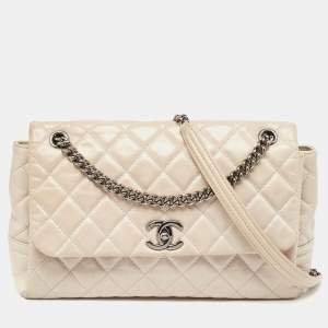 Pre Owned Chanel Light Grey Quilted Leather Lady Pearly Flap Bag