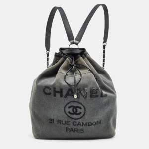 Chanel Dark Grey Denim Sequins Deauville Backpack