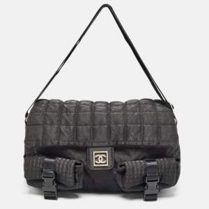 Chanel Black Cube Quilted Nylon Sports Ligne Messenger Bag