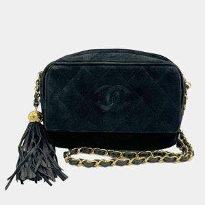 Chanel Black Suede Vintage Mini CC Camera Shoulder Bag 