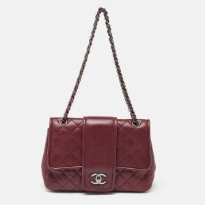 Pre Owned Chanel Burgundy Quilted Leather Elementary Chic Flap Bag