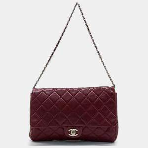Pre Owned Chanel Burgundy Caviar Leather Clutch Shoulder Bag