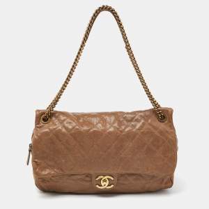 Pre Owned Chanel Brown Quilted Caviar Leather Large Shiva Flap Bag
