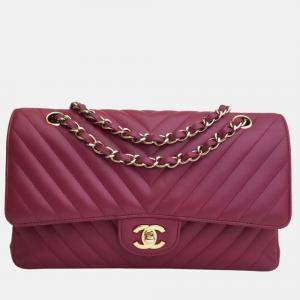 Chanel Dark Pink Leather Small Classic Double Flap Shoulder Bags