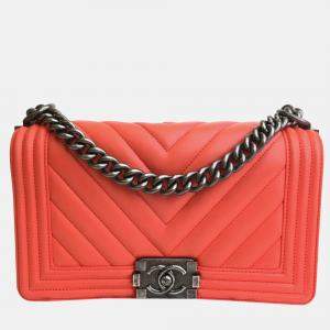 Chanel Orange Leather Medium Boy Shoulder Bag