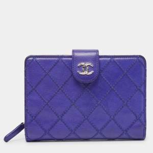 Chanel Blue Wild Stitch Quilted Leather CC French Wallet