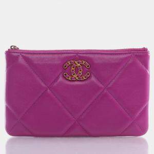 Chanel Purple Quilted Lambskin Leather 19 Pouch/ Wallet 