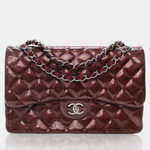 Chanel Burgundy Patent Leather Jumbo Classic Double Flap Shoulder Bag