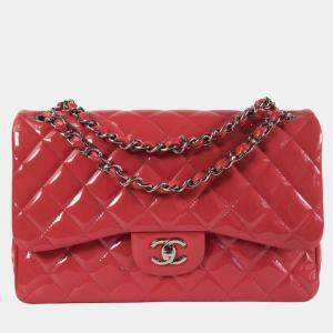 Chanel Red Patent Leather Jumbo Classic Double Flap Shoulder Bag