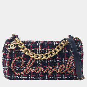 Chanel Red Black Tweed Calfskin Signe Bowling Bag 