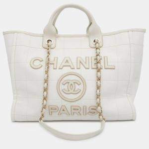 Chanel Medium Canvas Square Stitch Deauville Shopping Tote