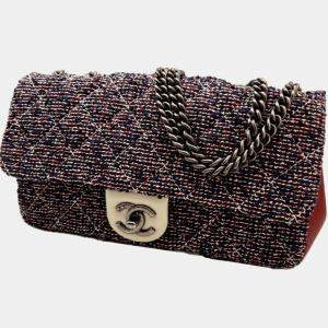 Chanel Red, Blue, and White Multicolor Tweed Single Flap Bag