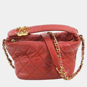 Chanel Red Leather CC Hobo Bag