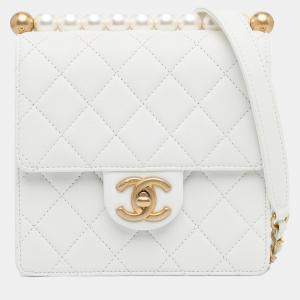 Chanel White Small Lambskin Chic Pearls Flap