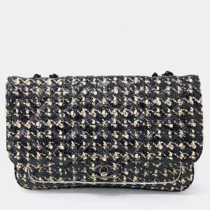 Pre Owned Chanel Black/Ivory Patterned Leather Chain Shoulder Bag